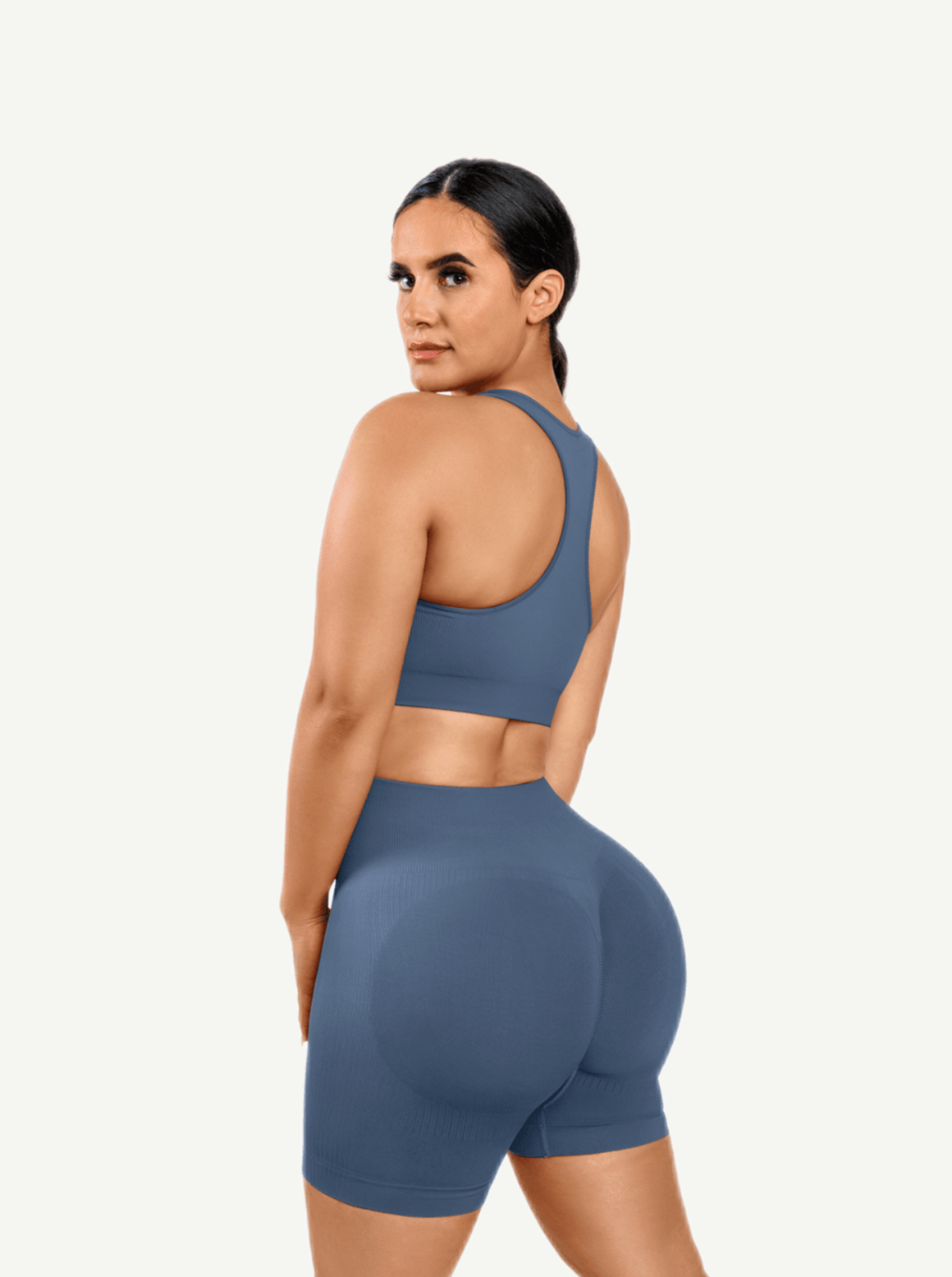 CurvedByOshunÂŽ đżEco-friendly Sexy V Neck Seamless Sportswear Biker Shorts Set