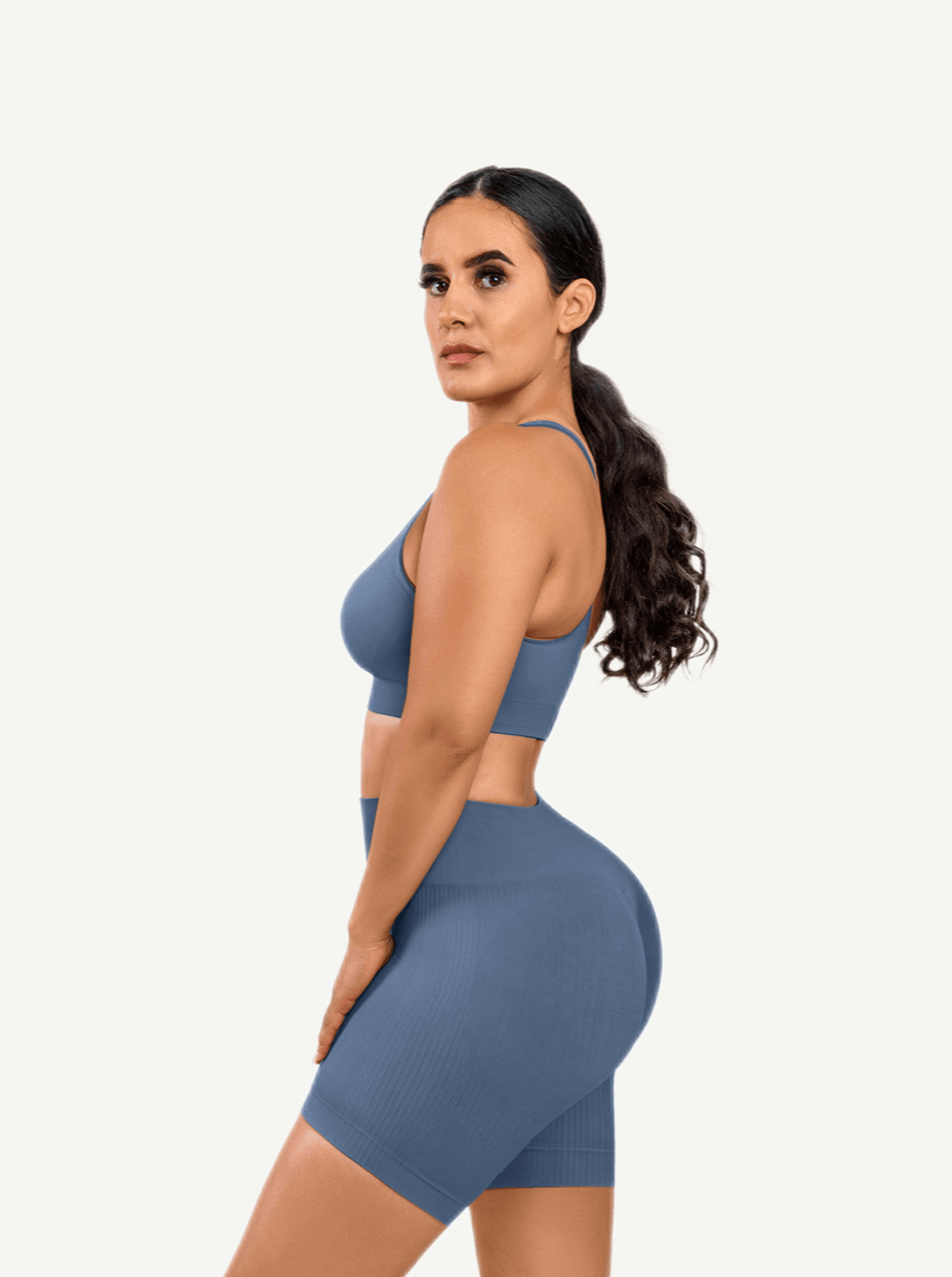 CurvedByOshunÂŽ đżEco-friendly Sexy V Neck Seamless Sportswear Biker Shorts Set