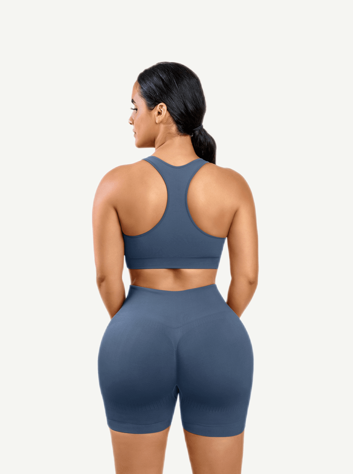 CurvedByOshunÂŽ đżEco-friendly Sexy V Neck Seamless Sportswear Biker Shorts Set