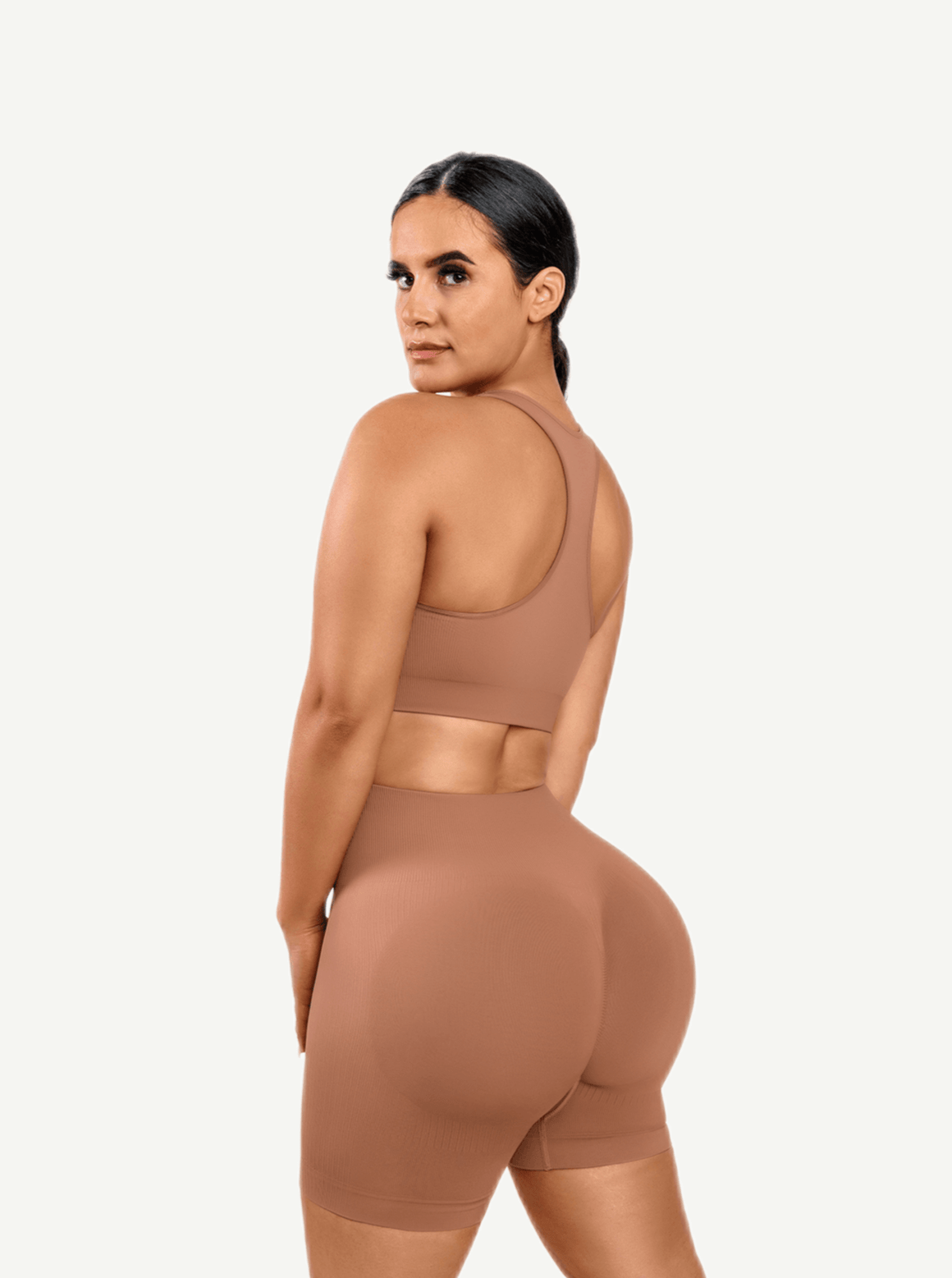 CurvedByOshunÂŽ đżEco-friendly Sexy V Neck Seamless Sportswear Biker Shorts Set