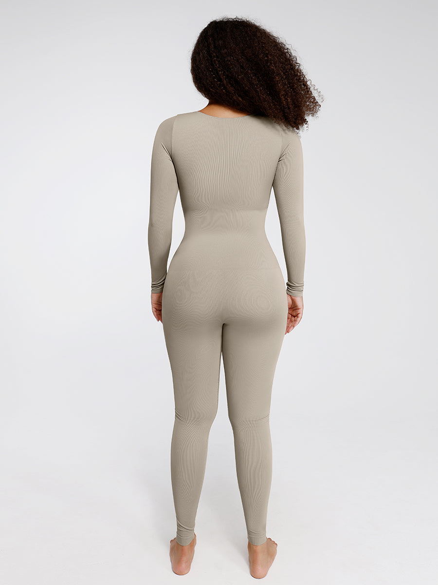 CurvedByOshun® Seamless Deep V Tummy Control Waist Cinching Catsuit
