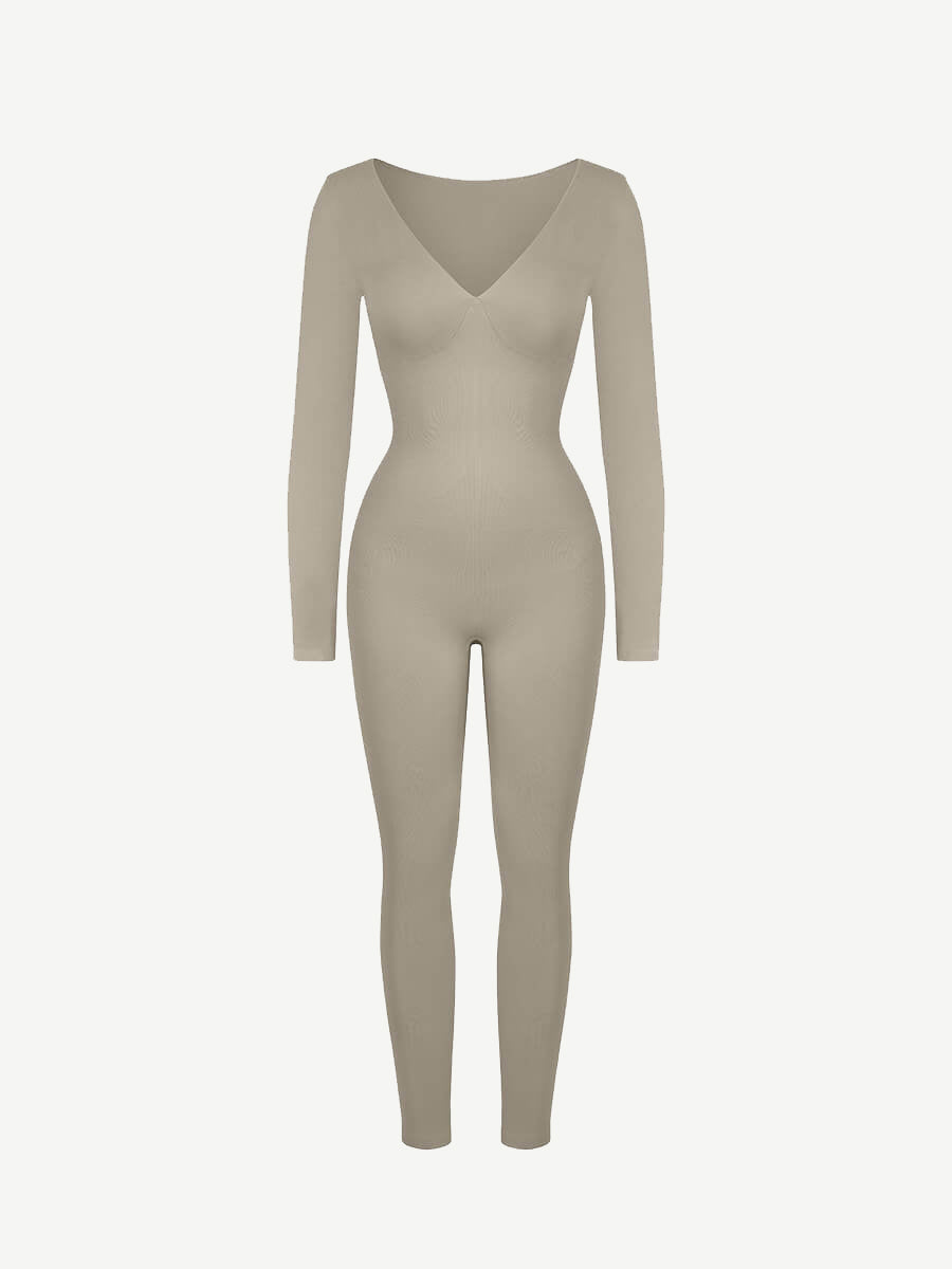 CurvedByOshun® Seamless Deep V Tummy Control Waist Cinching Catsuit