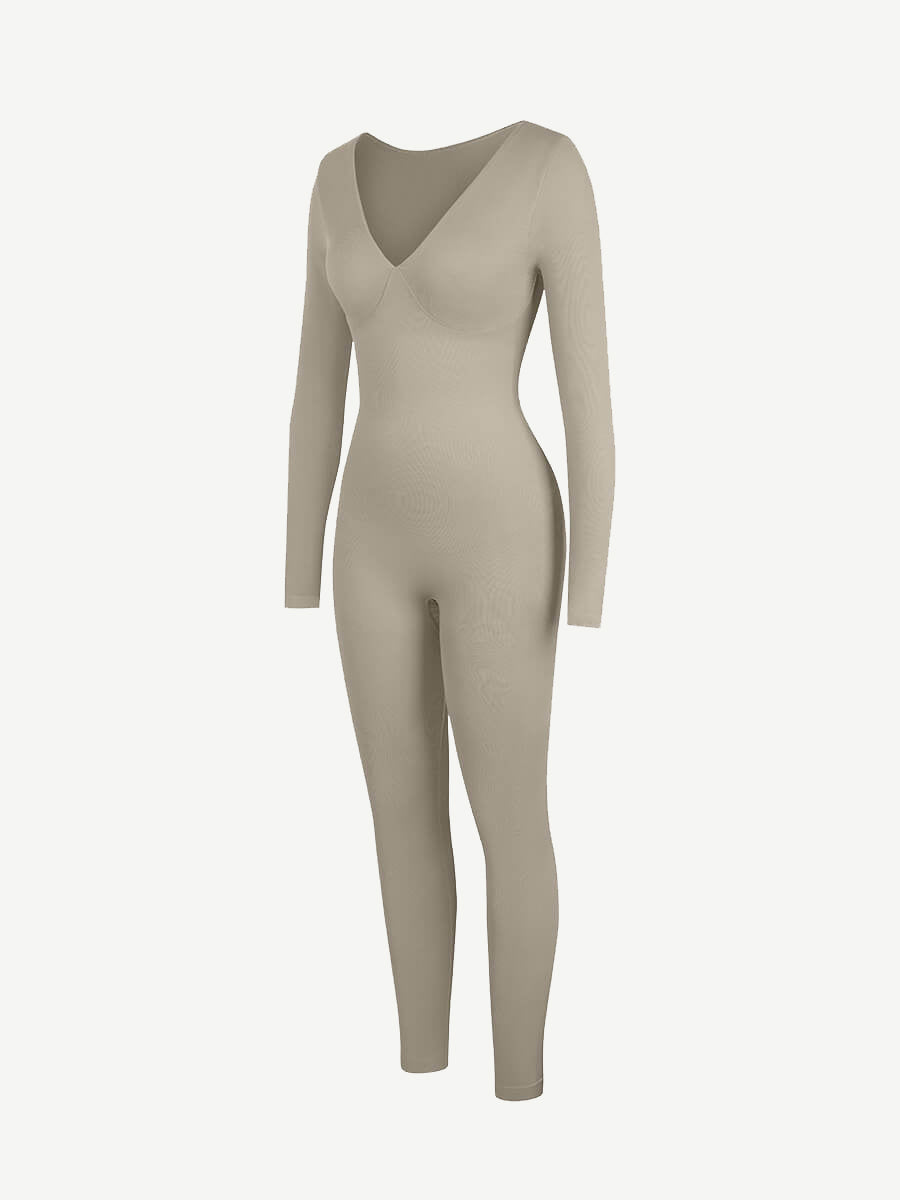 CurvedByOshun® Seamless Deep V Tummy Control Waist Cinching Catsuit