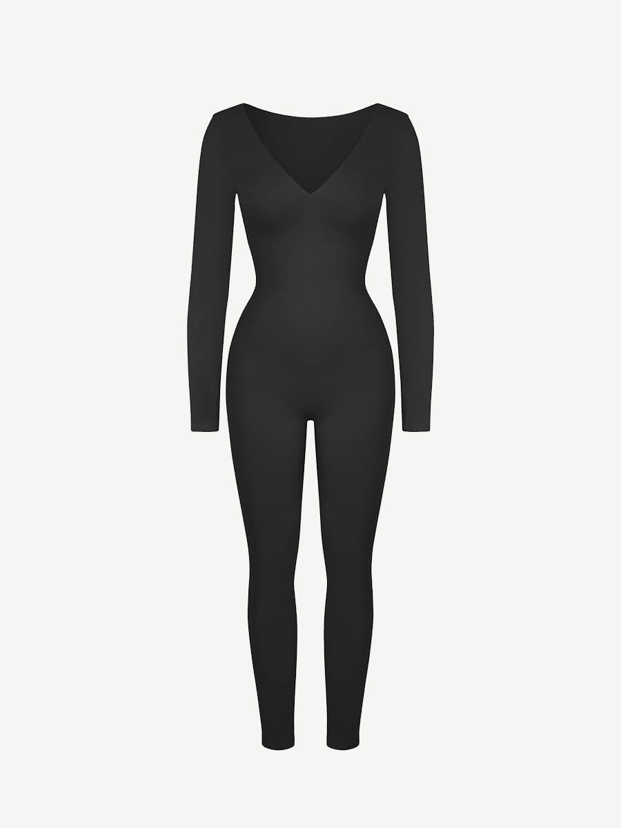CurvedByOshun® Seamless Deep V Tummy Control Waist Cinching Catsuit