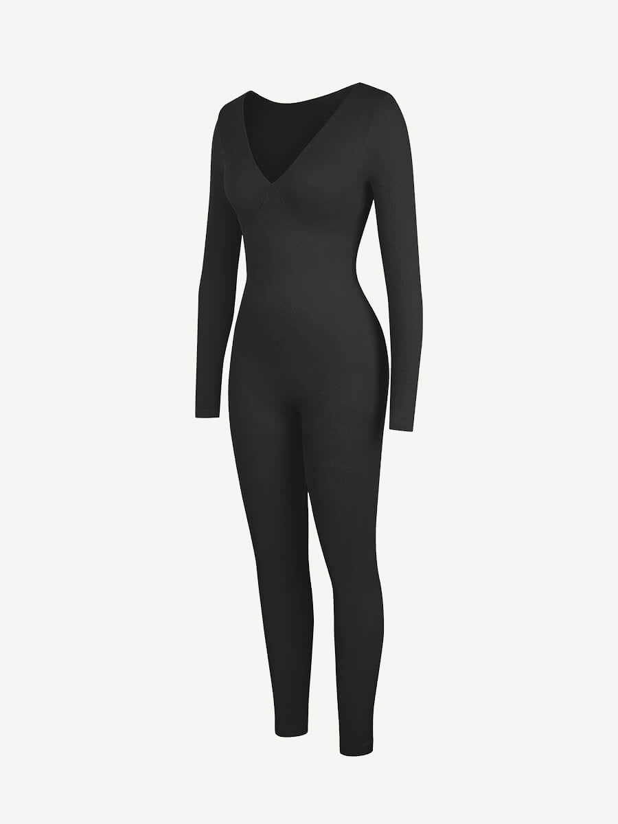 CurvedByOshun® Seamless Deep V Tummy Control Waist Cinching Catsuit