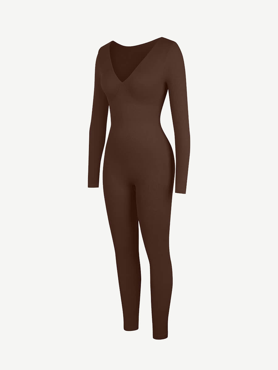 CurvedByOshun® Seamless Deep V Tummy Control Waist Cinching Catsuit