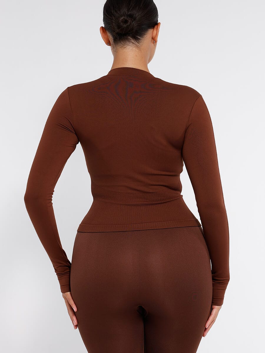 CurvedByOshun® Seamless Full Zipper Running Top with Thumb Holes