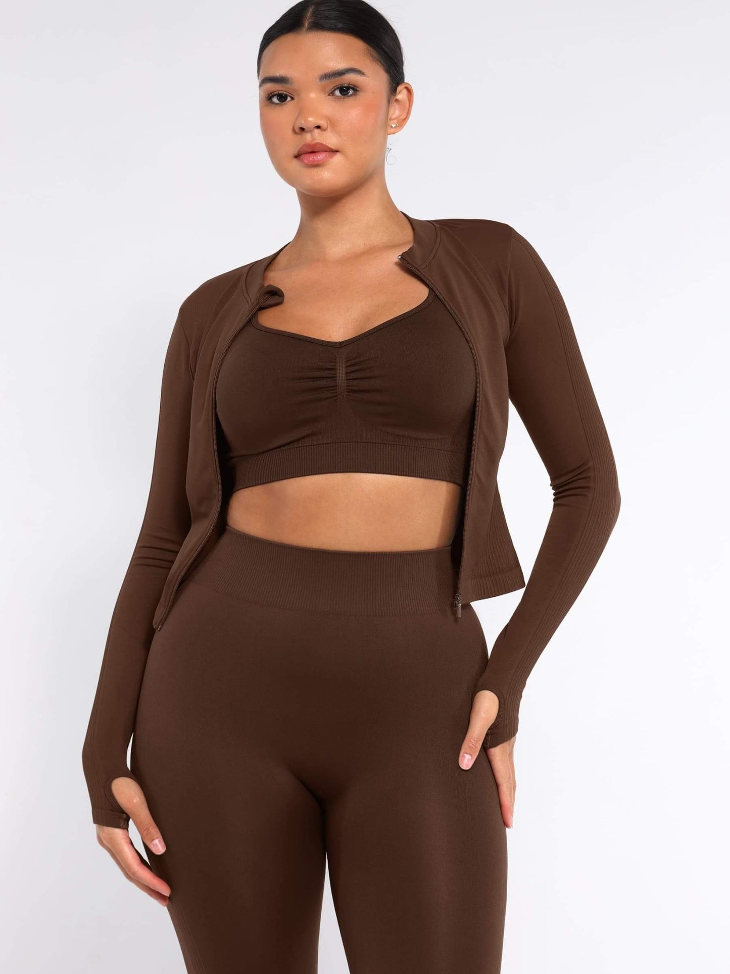 CurvedByOshun® Seamless Full Zipper Running Top with Thumb Holes