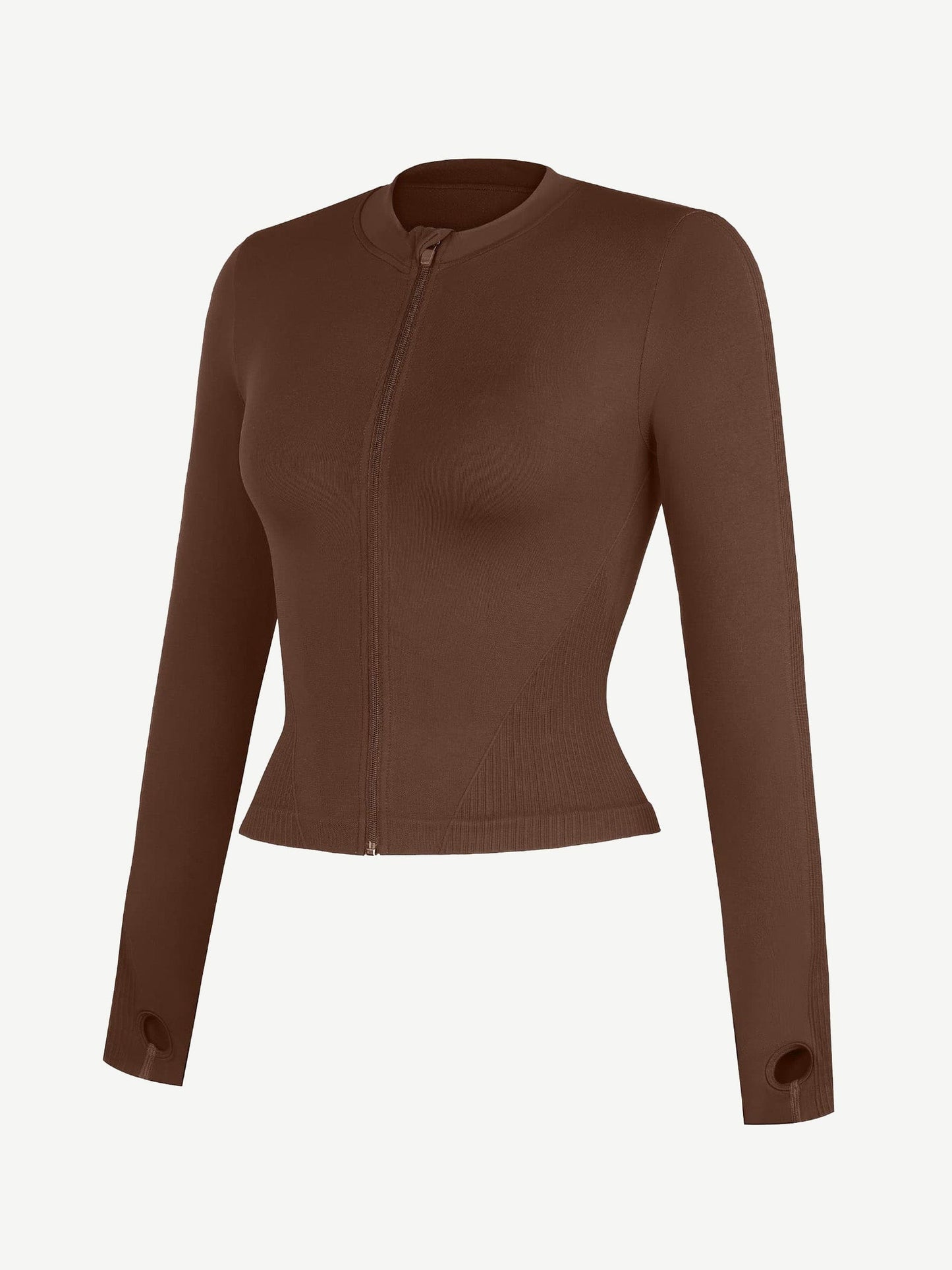 CurvedByOshun® Seamless Full Zipper Running Top with Thumb Holes