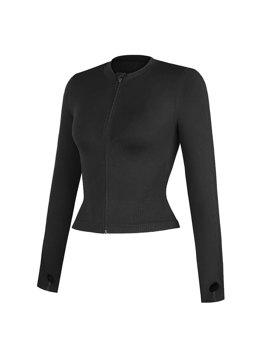 CurvedByOshun® Seamless Full Zipper Running Top with Thumb Holes