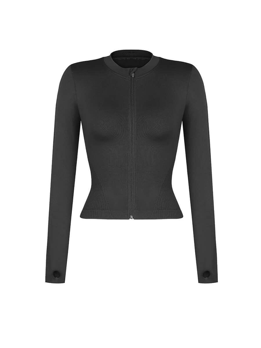 CurvedByOshun® Seamless Full Zipper Running Top with Thumb Holes