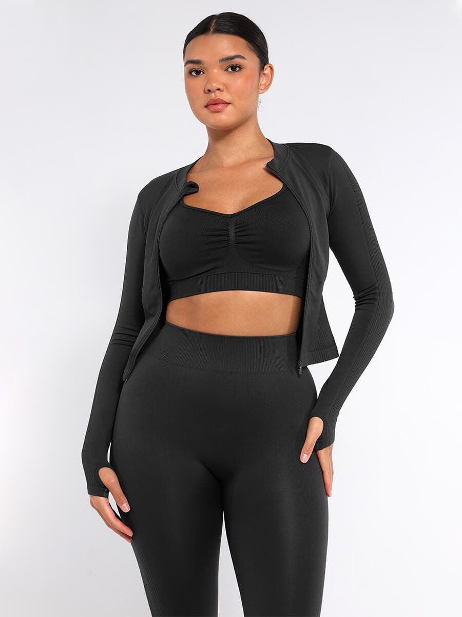 CurvedByOshun® Seamless Full Zipper Running Top with Thumb Holes