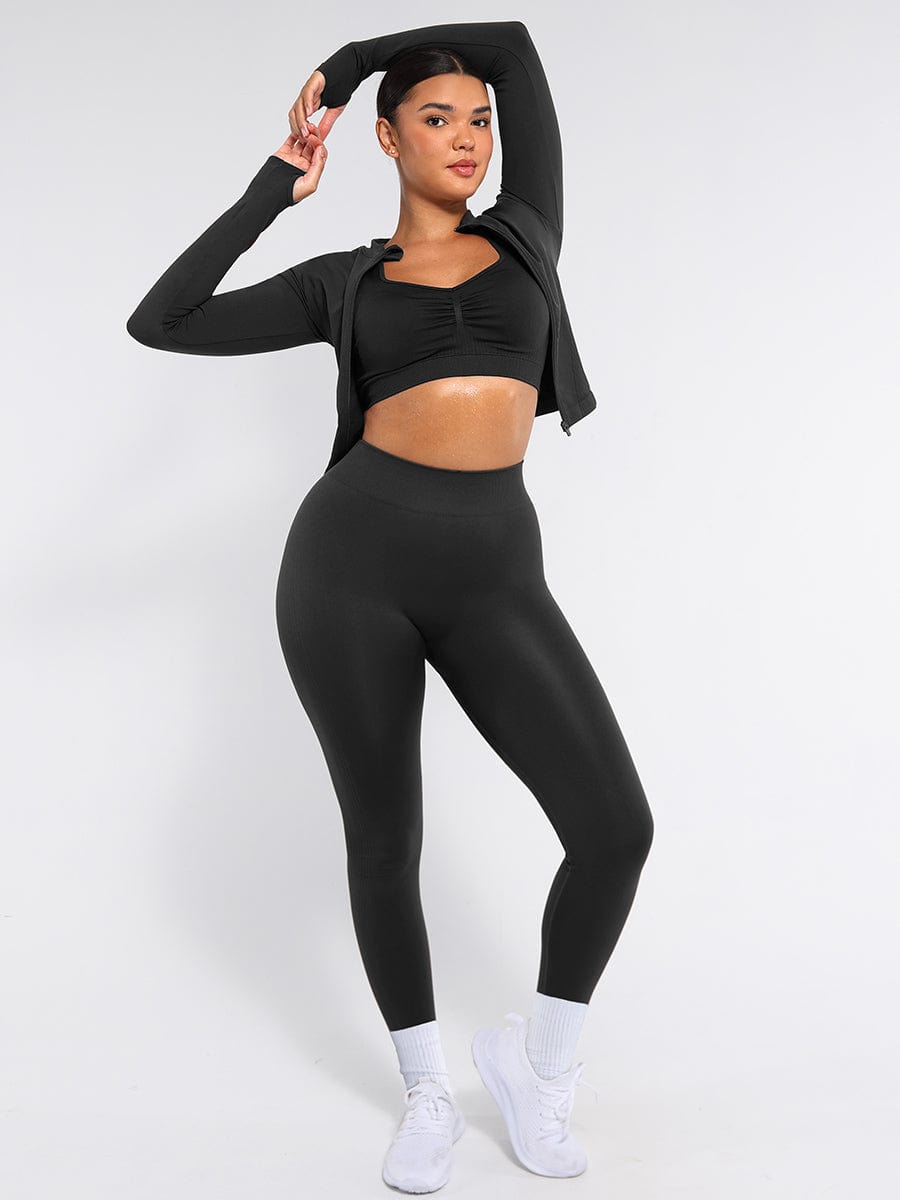 CurvedByOshun® Seamless Full Zipper Running Top with Thumb Holes
