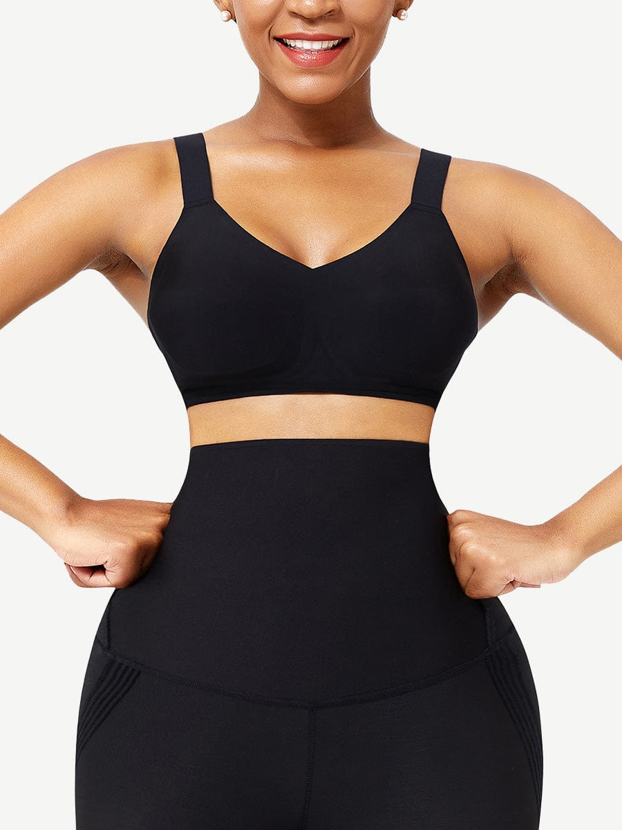 CurvedByOshun® Black Seamless Shapewear Bra Removable Pads