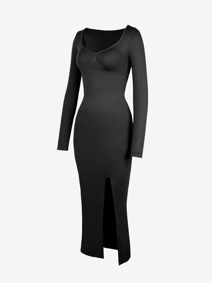 CurvedByOshun®🌿 Eco-friendly Seamless Bust Support Tummy Control High Side Slit Shaping Dress