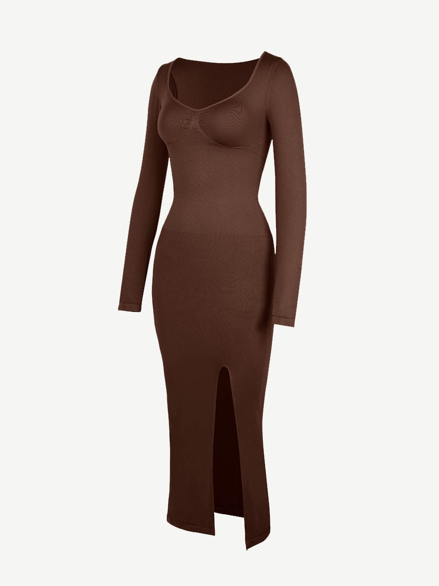 CurvedByOshun®🌿 Eco-friendly Seamless Bust Support Tummy Control High Side Slit Shaping Dress