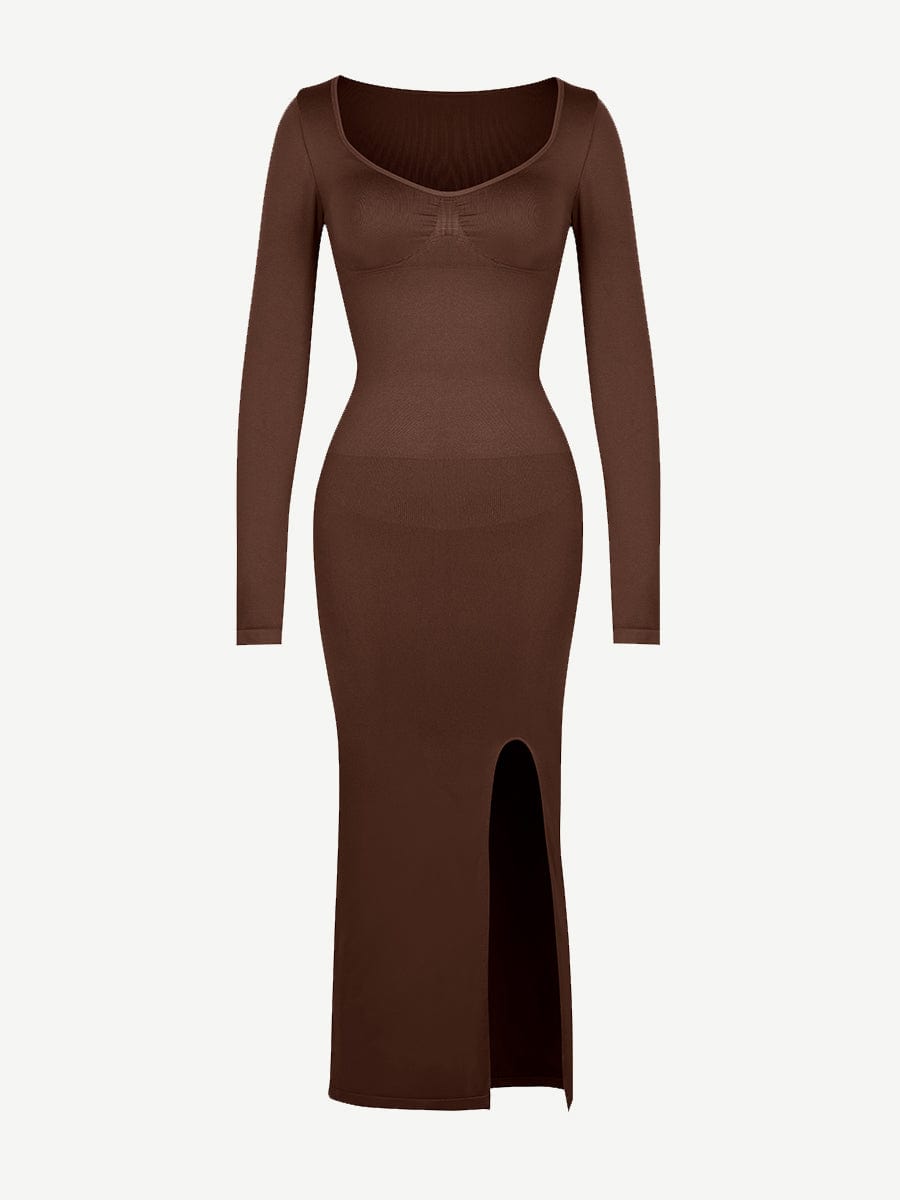 CurvedByOshun®🌿 Eco-friendly Seamless Bust Support Tummy Control High Side Slit Shaping Dress