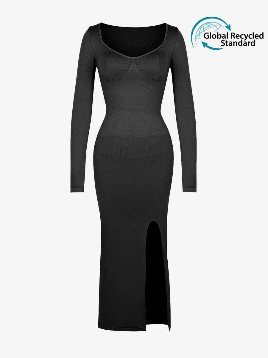 CurvedByOshun®🌿 Eco-friendly Seamless Bust Support Tummy Control High Side Slit Shaping Dress