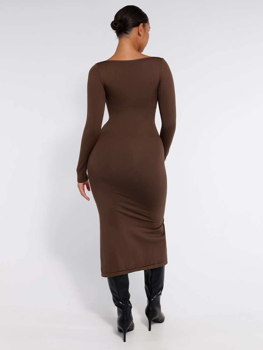 CurvedByOshun®🌿 Eco-friendly Seamless Bust Support Tummy Control High Side Slit Shaping Dress
