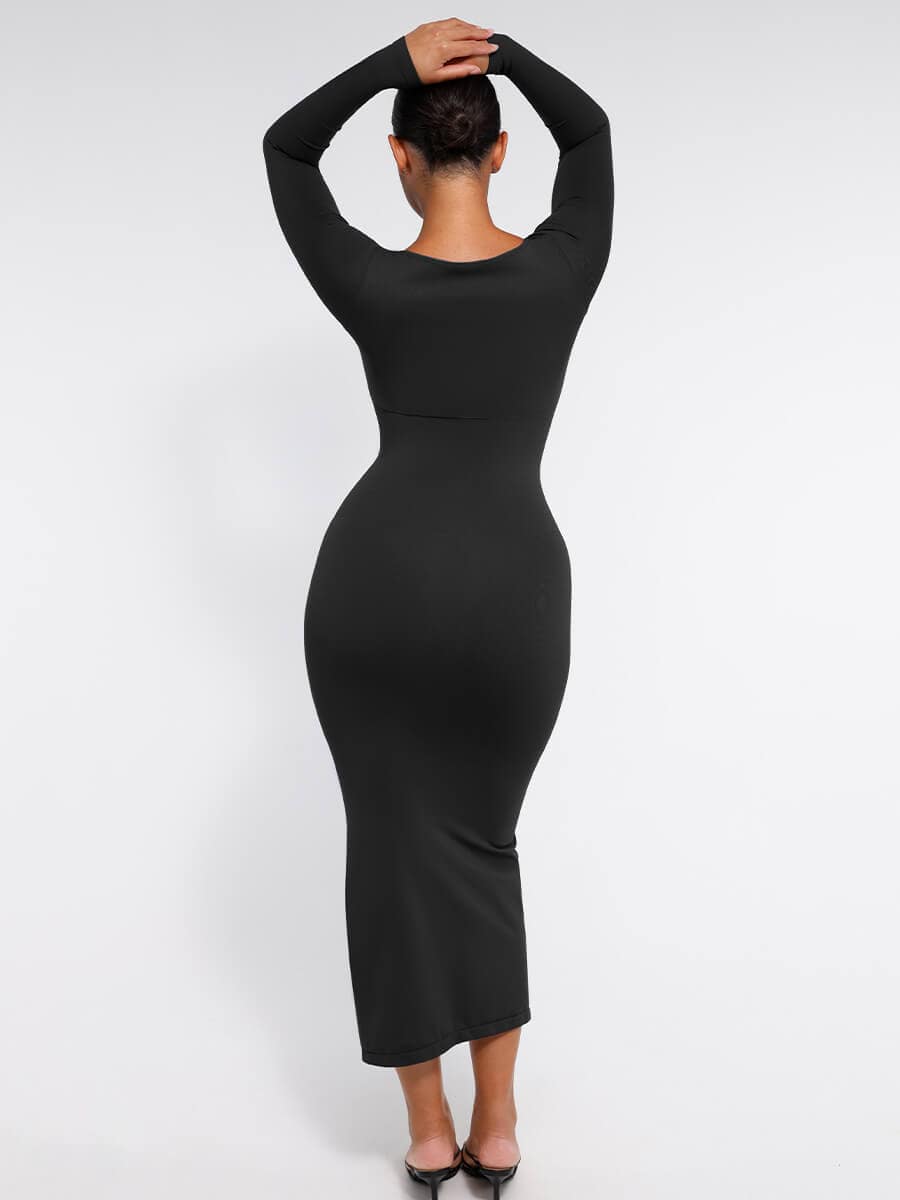 CurvedByOshun®🌿 Eco-friendly Seamless Bust Support Tummy Control High Side Slit Shaping Dress