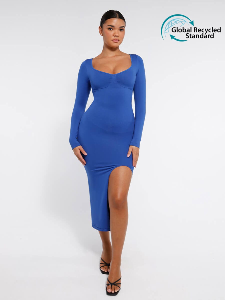 CurvedByOshun®🌿 Eco-friendly Seamless Bust Support Tummy Control High Side Slit Shaping Dress