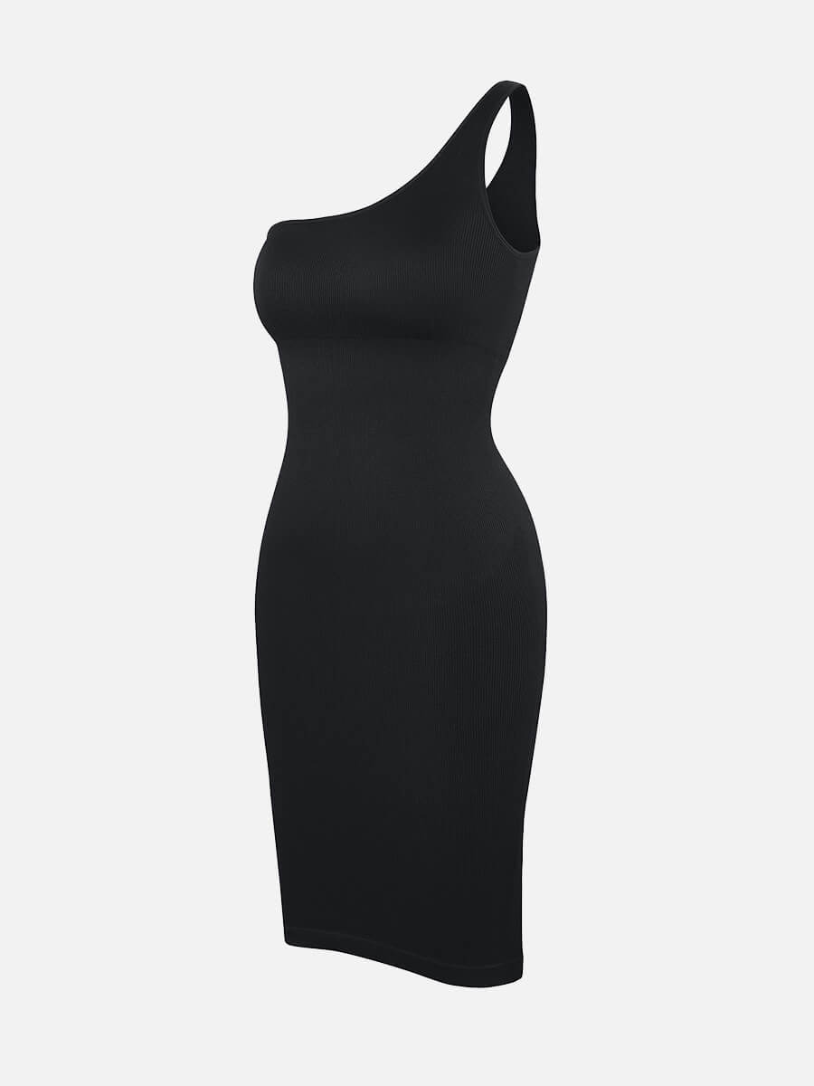 CurvedByOshun® 🌿Seamless Eco-friendly One-shoulder Slanted Neck Waist Trimming Shaper Dress