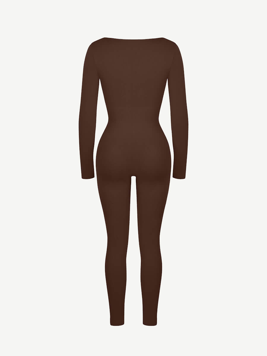 CurvedByOshun® Seamless Deep V Tummy Control Waist Cinching Catsuit