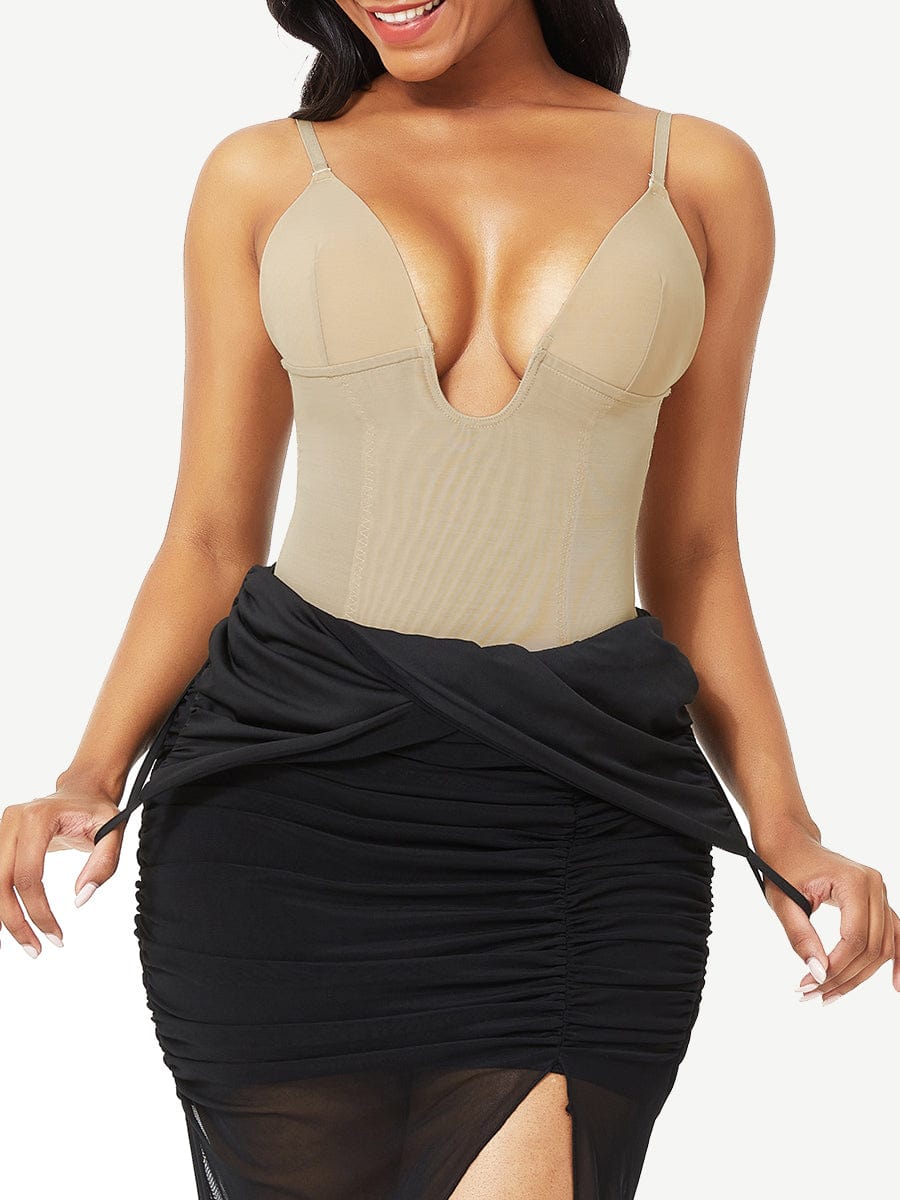 CurvedByOshun® Plunge Low-Back Thong Shapewear Bridal Bodysuit