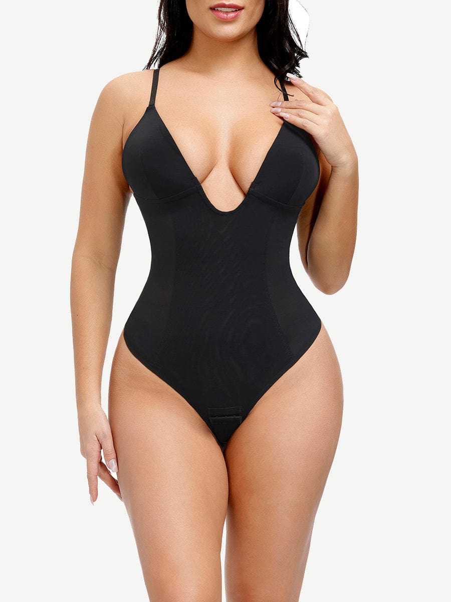 CurvedByOshun® Plunge Low-Back Thong Shapewear Bridal Bodysuit
