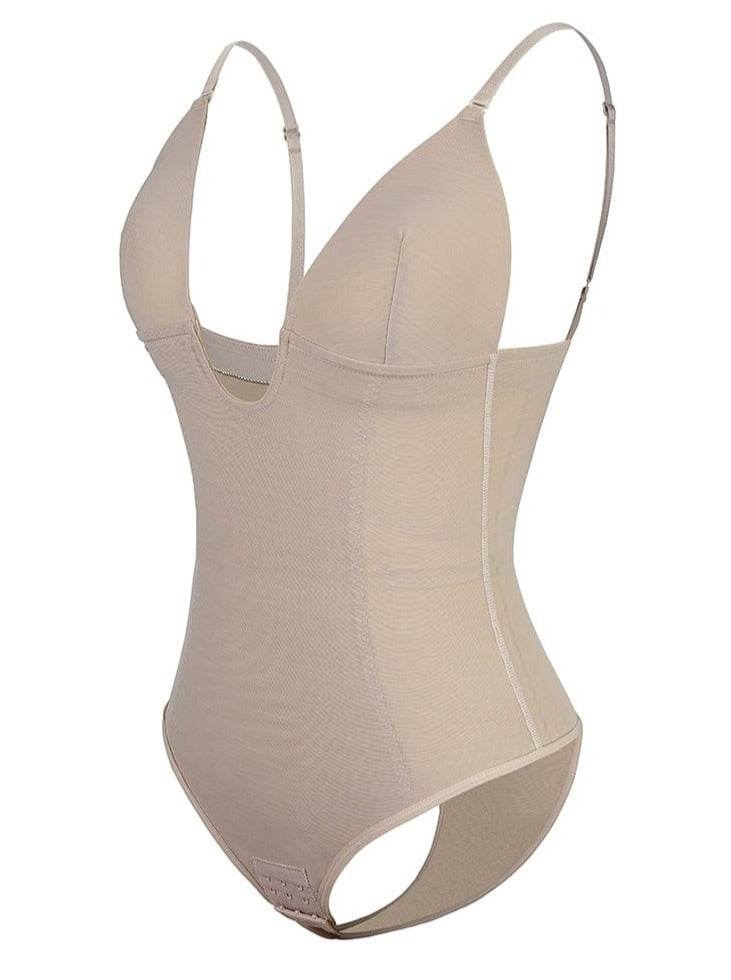 CurvedByOshun® Plunge Low-Back Thong Shapewear Bridal Bodysuit