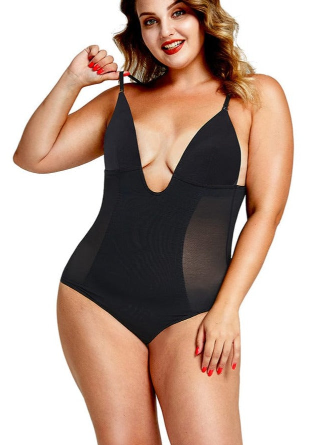 CurvedByOshun® Plunge Low-Back Thong Shapewear Bridal Bodysuit