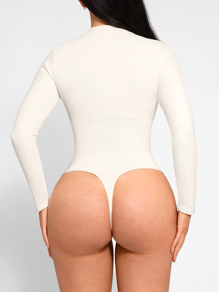 CurvedByOshun® Seamless Long Sleeve Zipper Thong Bodysuit