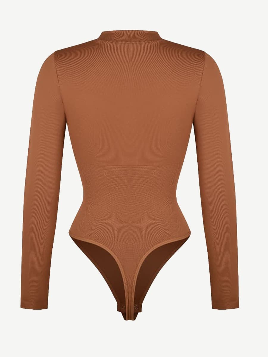 CurvedByOshun® Seamless Long Sleeve Zipper Thong Bodysuit