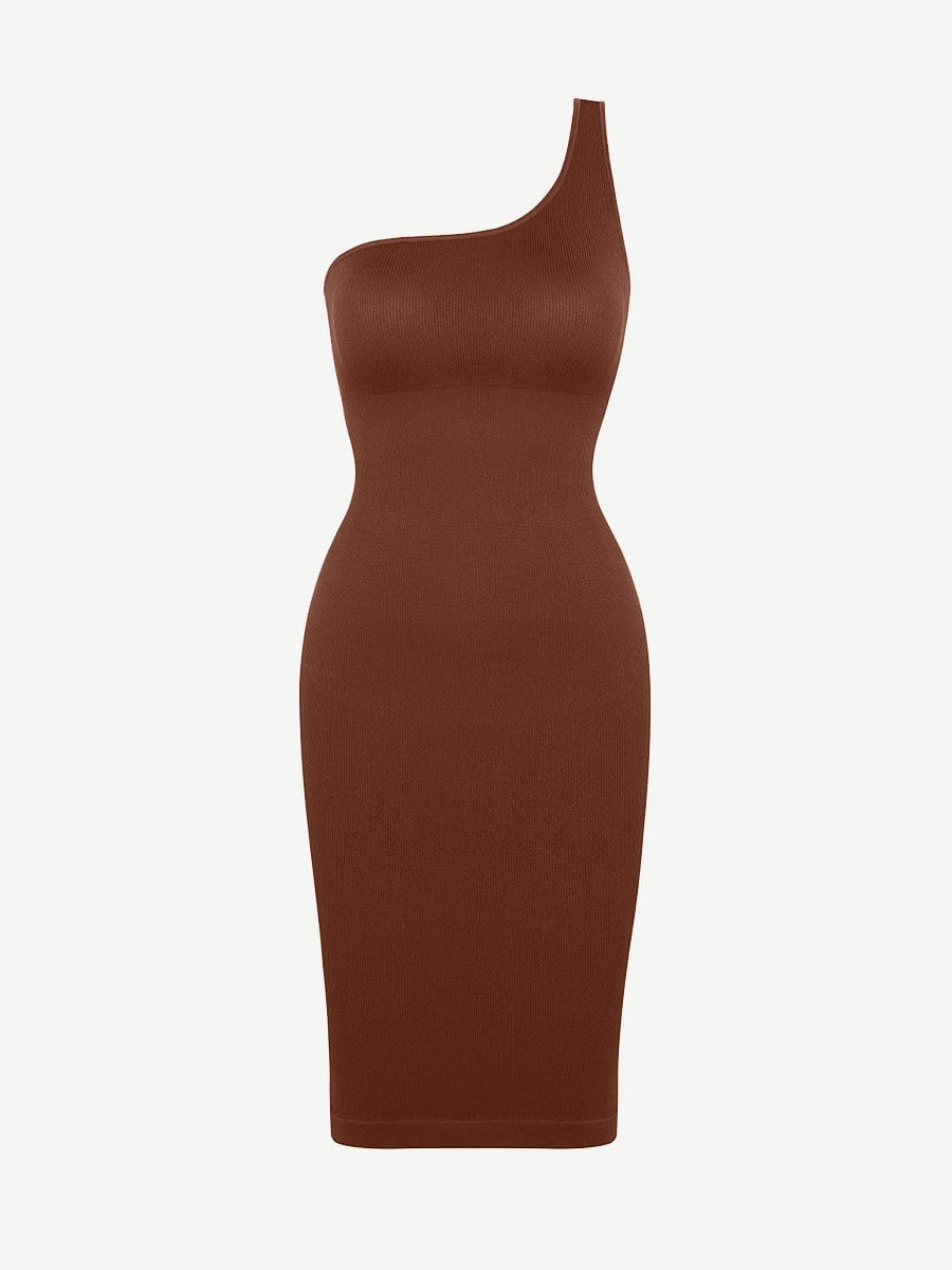 CurvedByOshun® 🌿Seamless Eco-friendly One-shoulder Slanted Neck Waist Trimming Shaper Dress