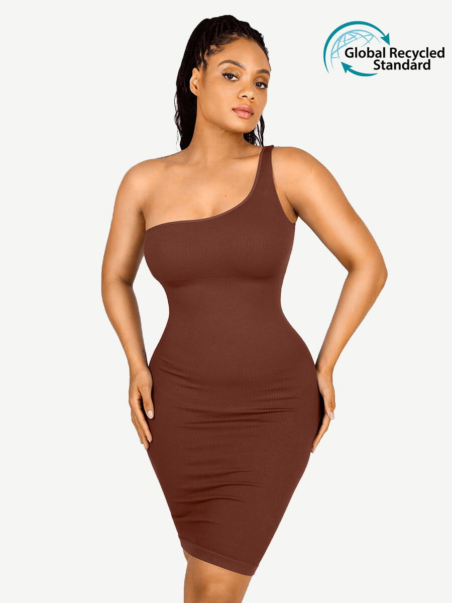 CurvedByOshun® 🌿Seamless Eco-friendly One-shoulder Slanted Neck Waist Trimming Shaper Dress
