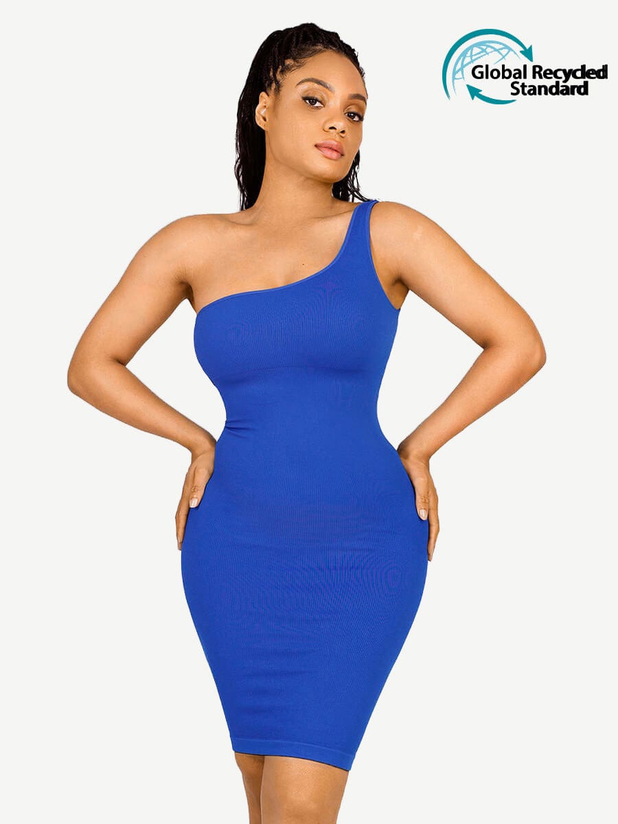 CurvedByOshun® 🌿Seamless Eco-friendly One-shoulder Slanted Neck Waist Trimming Shaper Dress