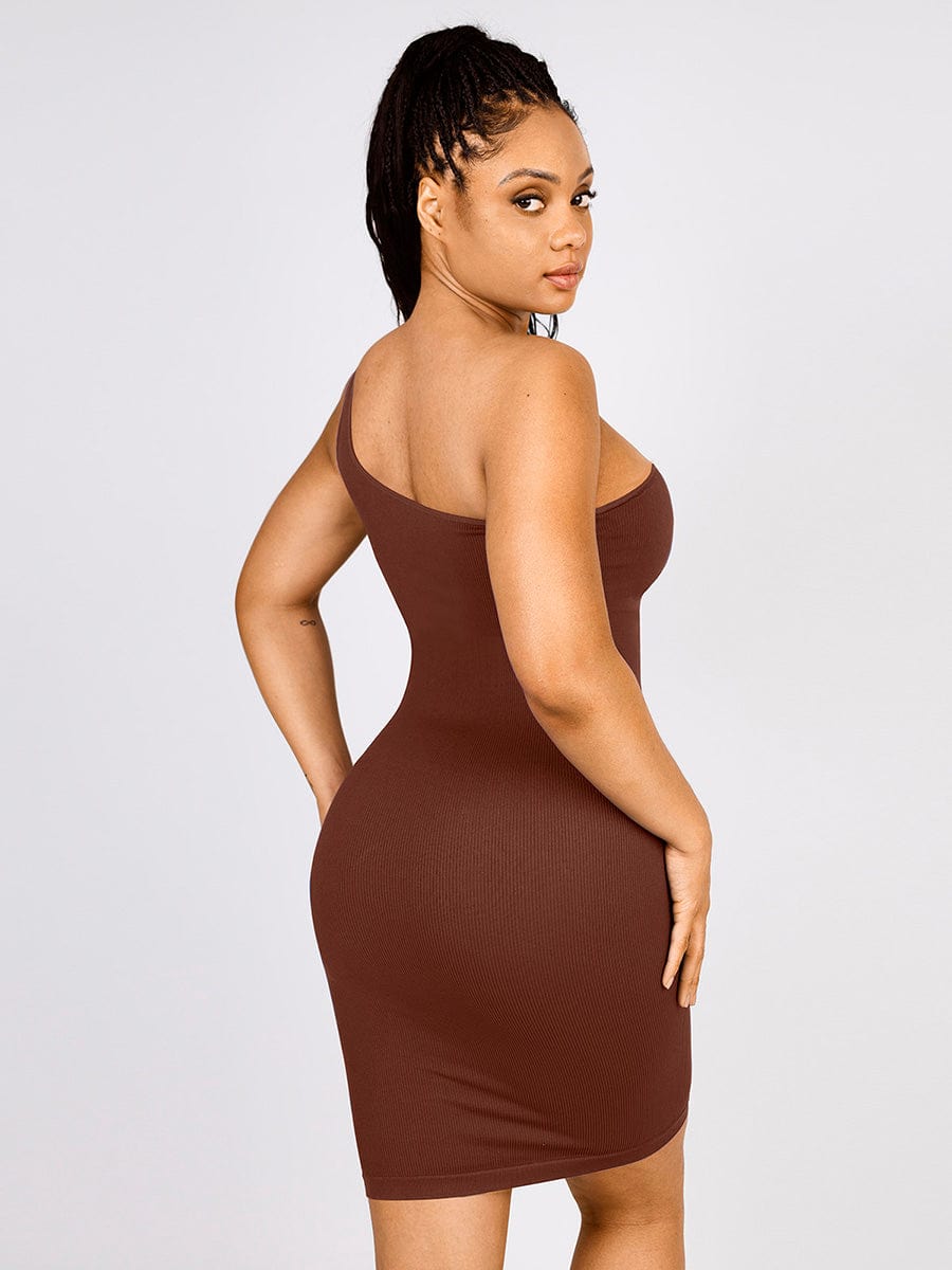CurvedByOshun® 🌿Seamless Eco-friendly One-shoulder Slanted Neck Waist Trimming Shaper Dress