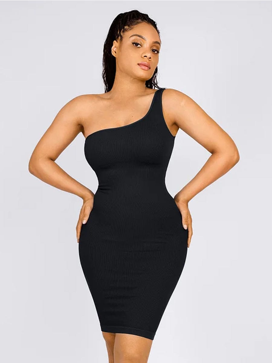 CurvedByOshun® 🌿Seamless Eco-friendly One-shoulder Slanted Neck Waist Trimming Shaper Dress